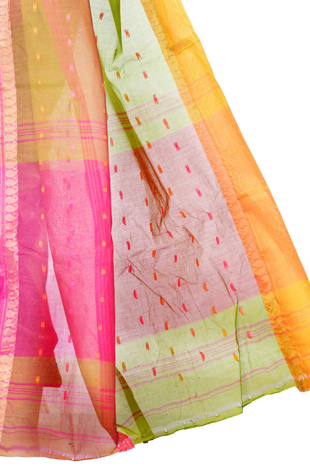 Light Green Pure Cotton Ganga Jamuna_Buti Tant Saree (649)